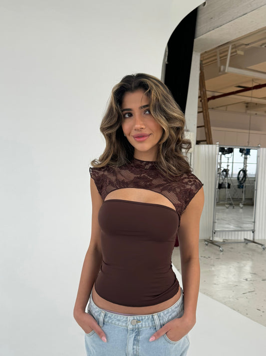 Lara lace top - dark brown