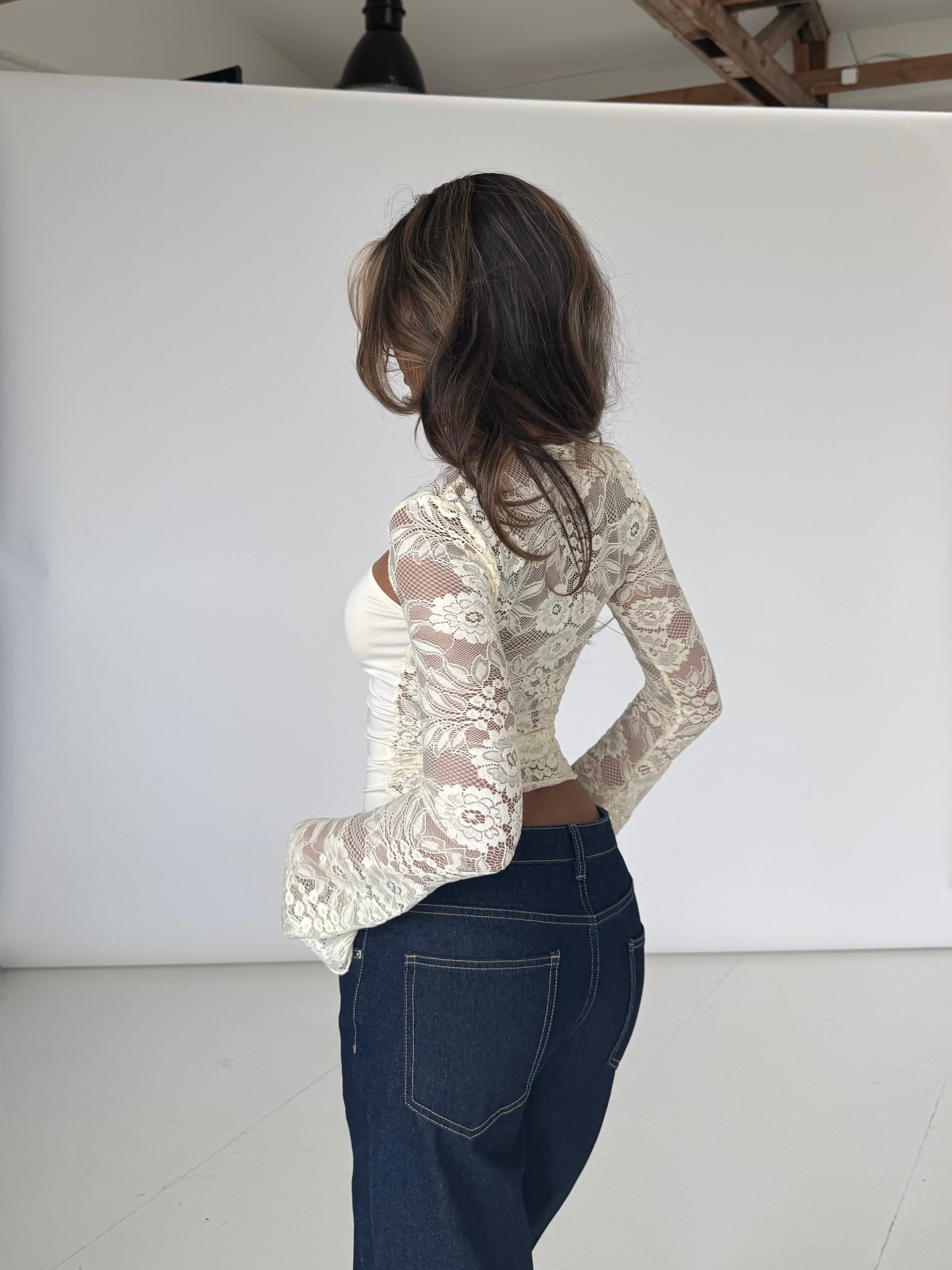 Lara lace long sleeve top - cream