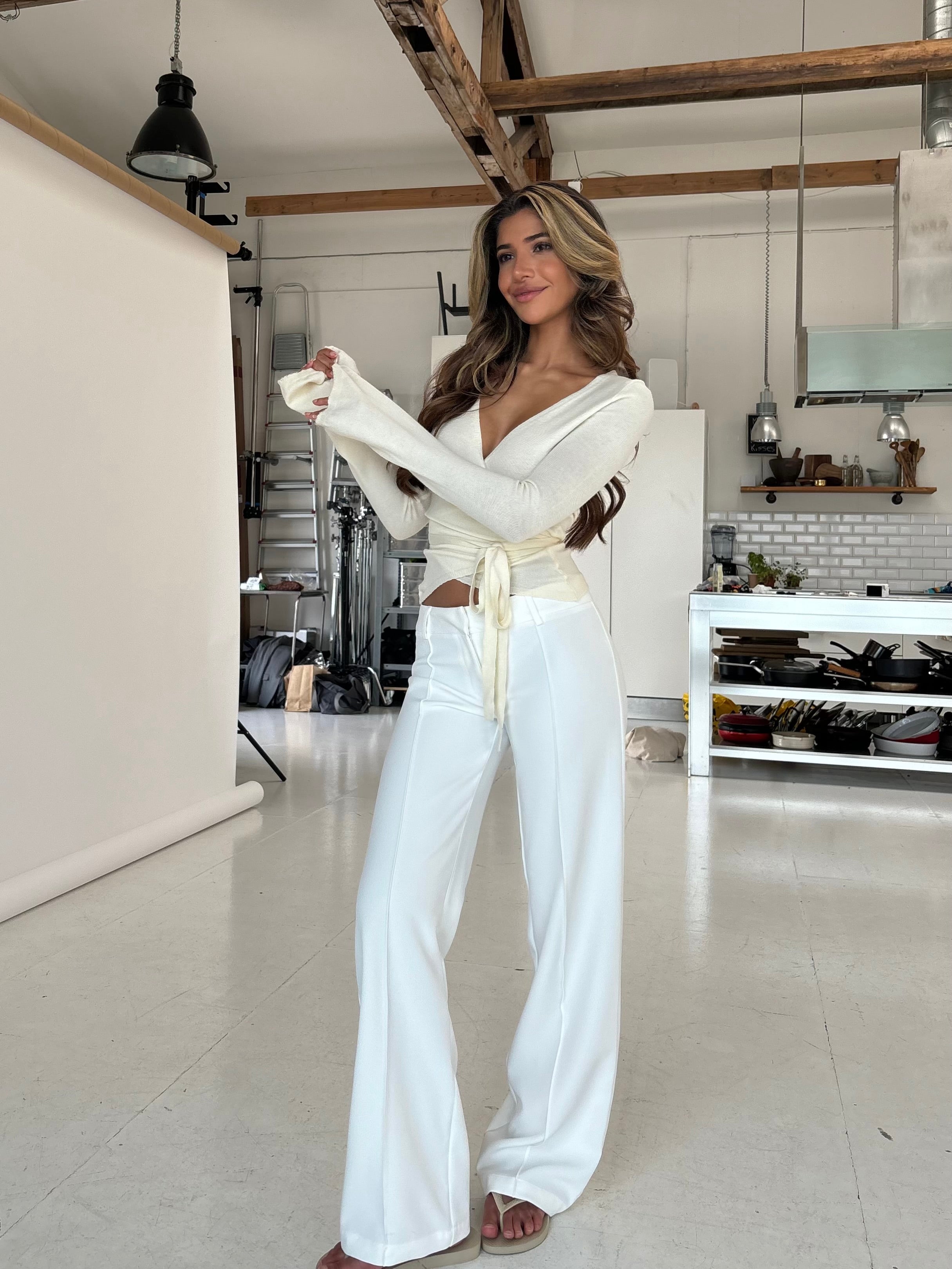 Vest Womens White Dress Trousers Vera Wide Low Waist Trousers White VENDERBY'S Vest Womens White Dress Trousers Vera Wide Low Waist Trousers White VENDERBY'S