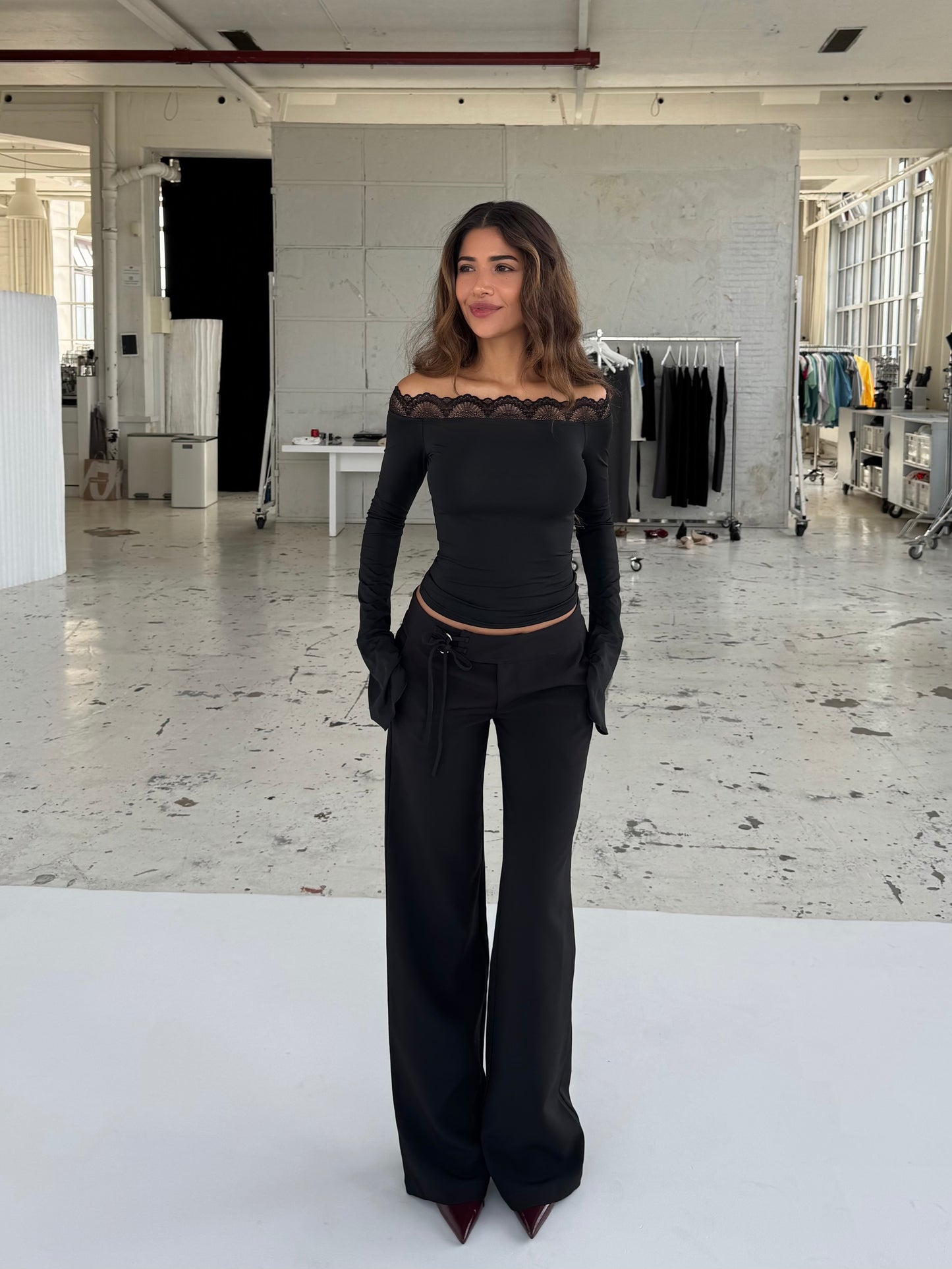 Buckle low waist bukser - sort