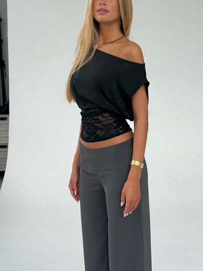 Flowy low waist bukser - mørk grå