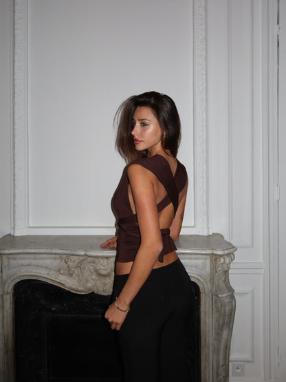 Mila multi top - mørk brun