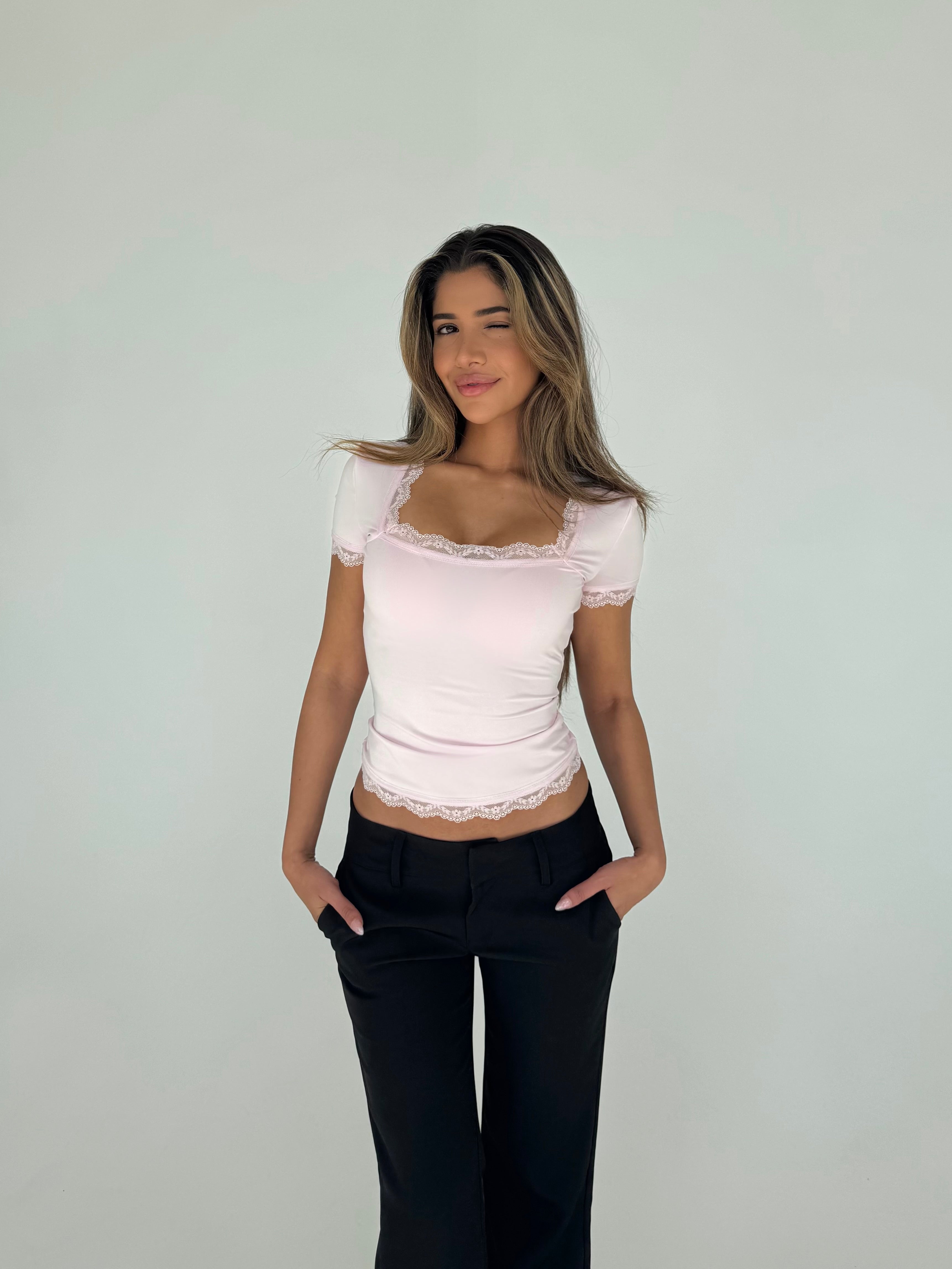 Blair basic lace tee Pink VENDERBY'S