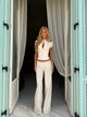 Flowy Linen Low Waist Pants - Cream