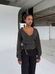 Wool blend wrap cardigan - Dark grey/brown