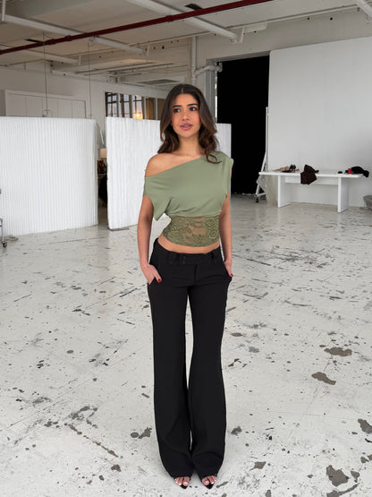 Hera basic lace top - sage grøn