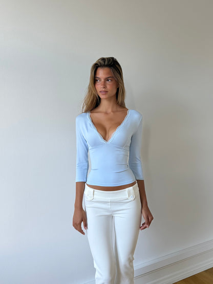 Quarter sleeve lace top - light blue