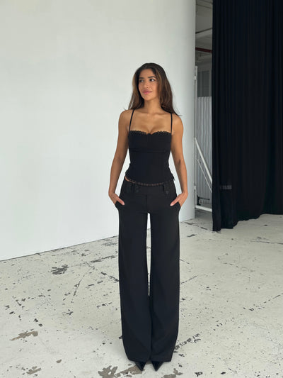 Button low waist pants - Black