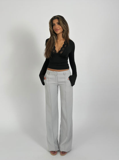 Vera Wide low waist bukser - lys grå