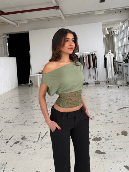 Hera basic lace top - sage grøn