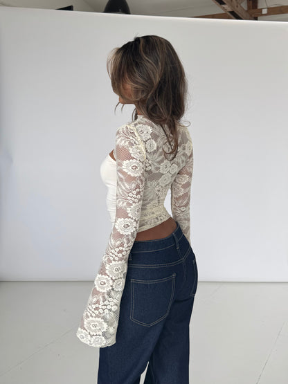 Lara lace long sleeve top - cream