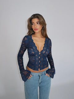Pretty Luna lace top - mørk blå