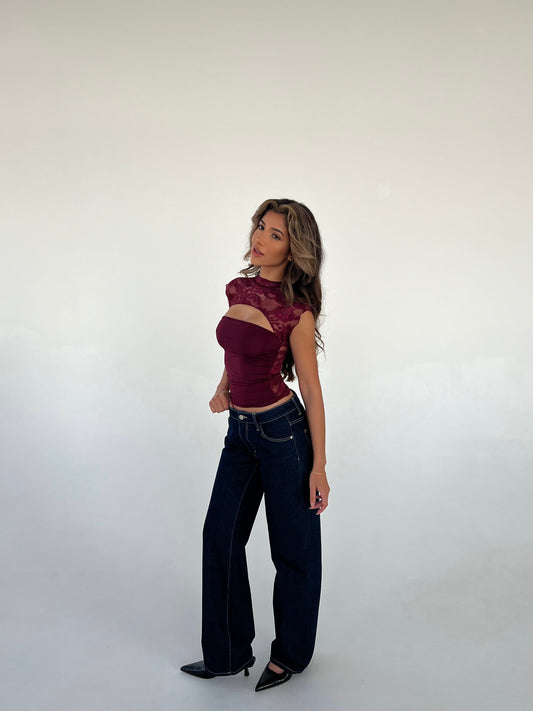Lara lace top - burgundy 