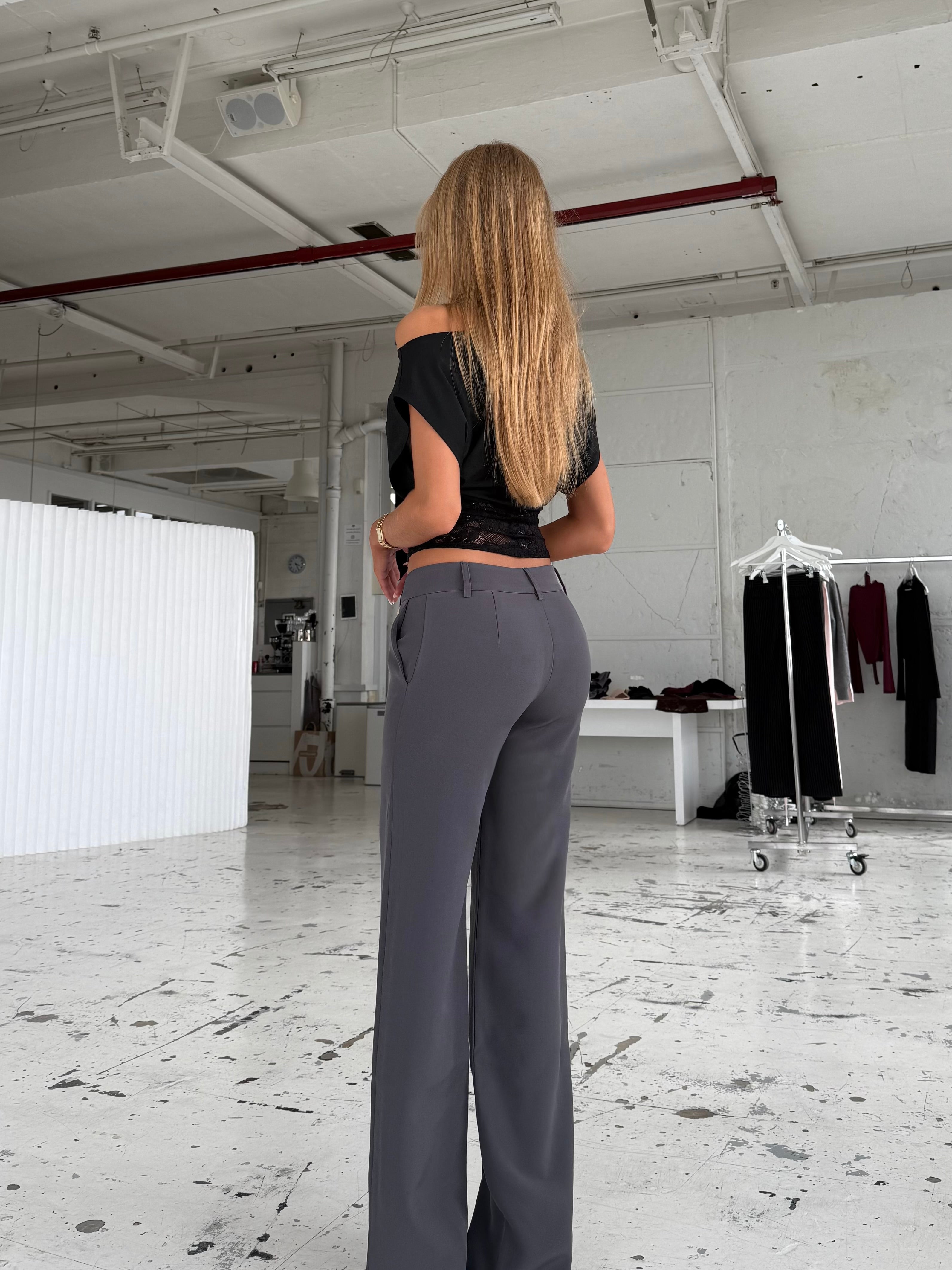 TALL Vera Wide low waist bukser - mørk grå