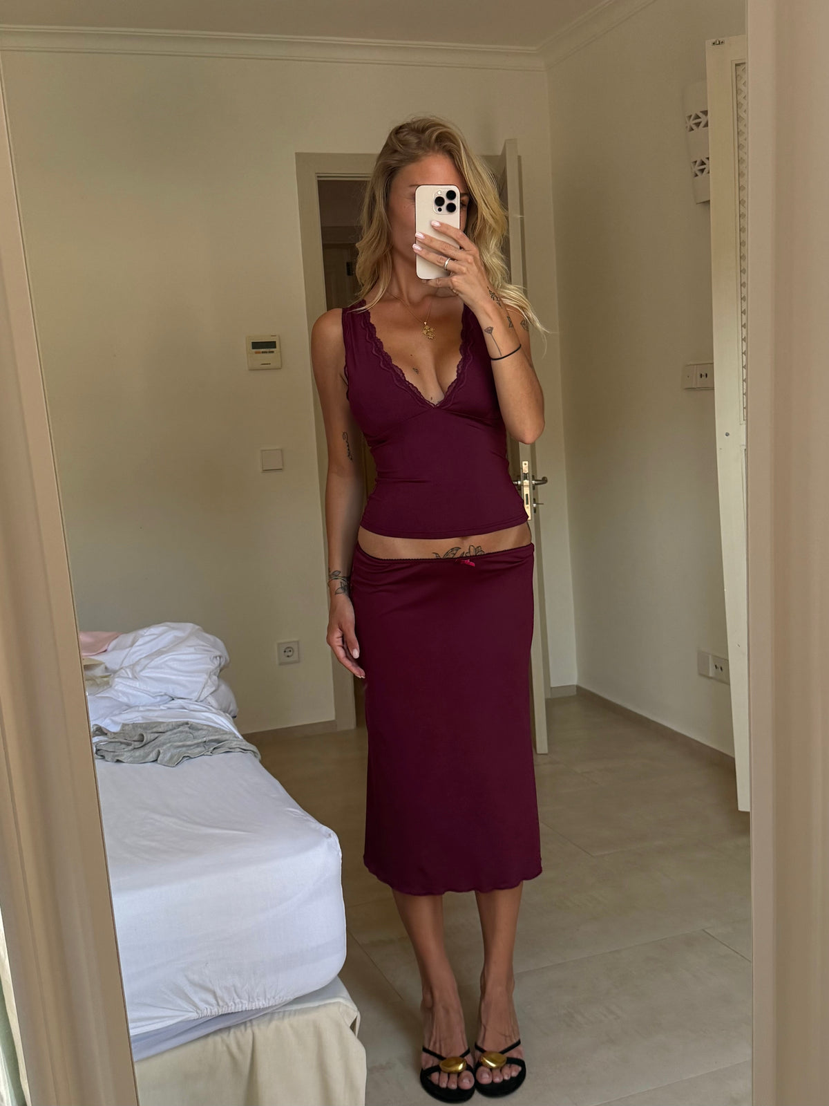 Basic lace top - bordeaux