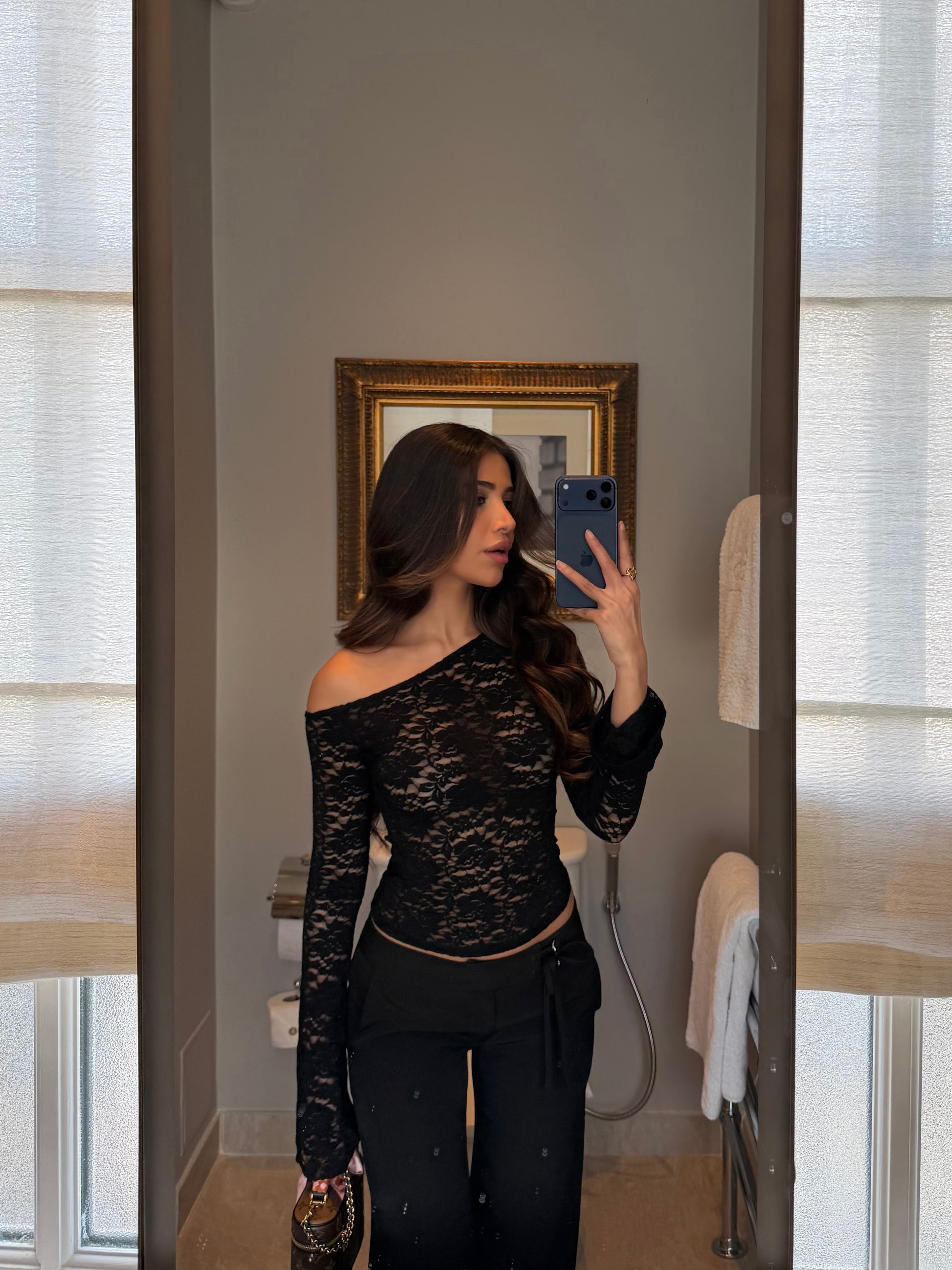 Rina lace top - sort
