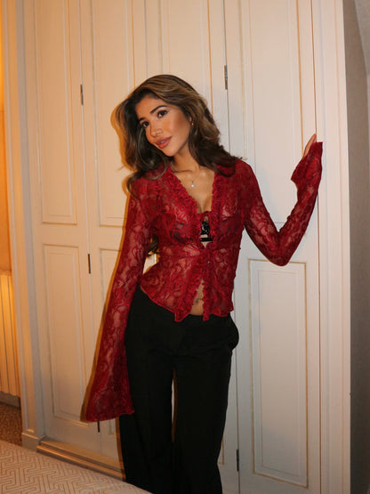 Trim lace top - dark red