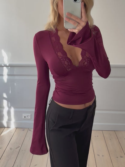 Pretty basic lace top - burgundy